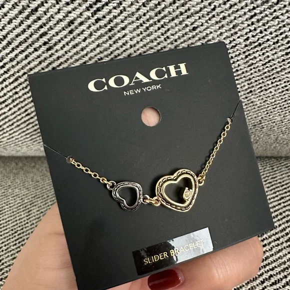 NWT Coach Double Stitched Hearts Slider Bracelet CBB40 - Picture 2 of 6